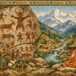 Cultural art of Uttarakhand showing ancient rock paintings and Garhwal miniature art