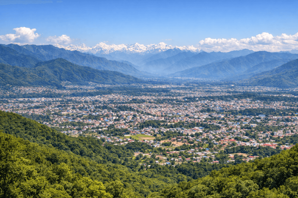 Dehradun city surrounded by the Doon Valley and Himalayan foothills
