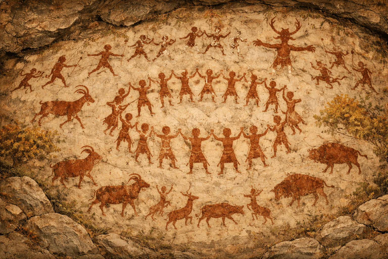 Ancient rock paintings of Lakhu cave Almora Uttarakhand