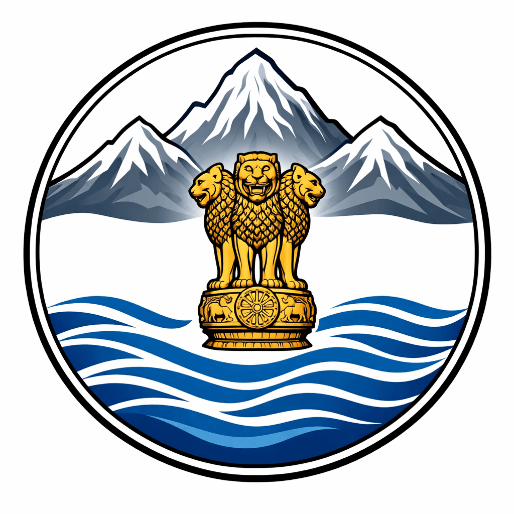 State emblem of Uttarakhand with Himalayan peaks