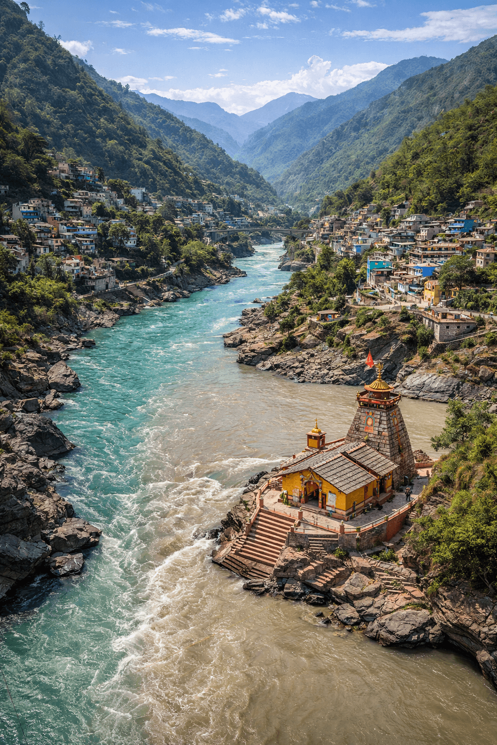 Karnaprayag river confluence in Chamoli