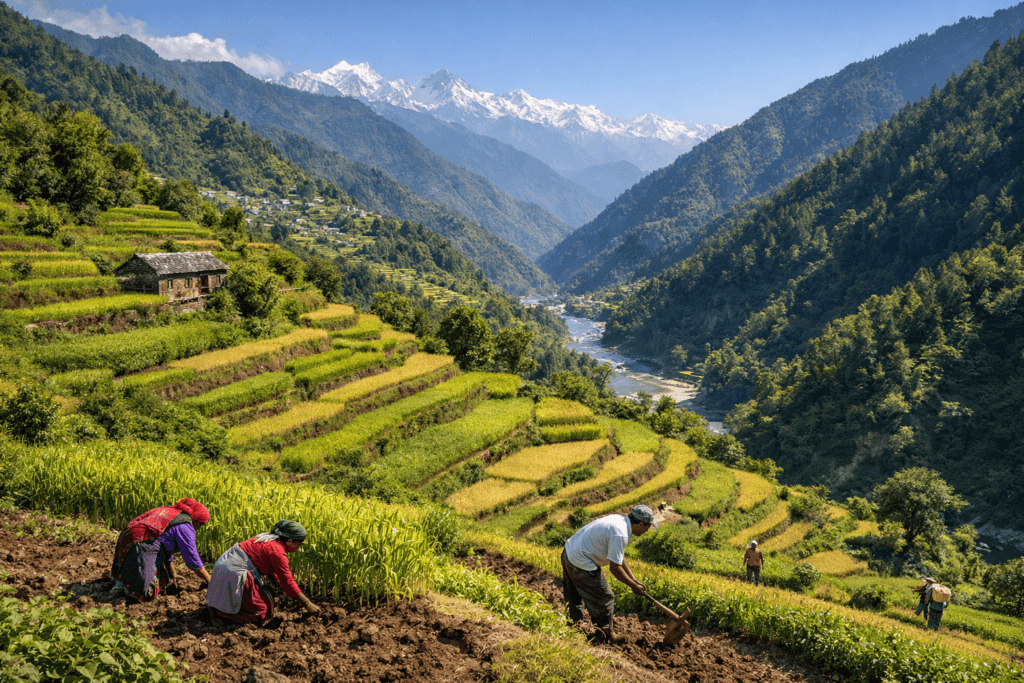 Terraced farming in Uttarakhand hills