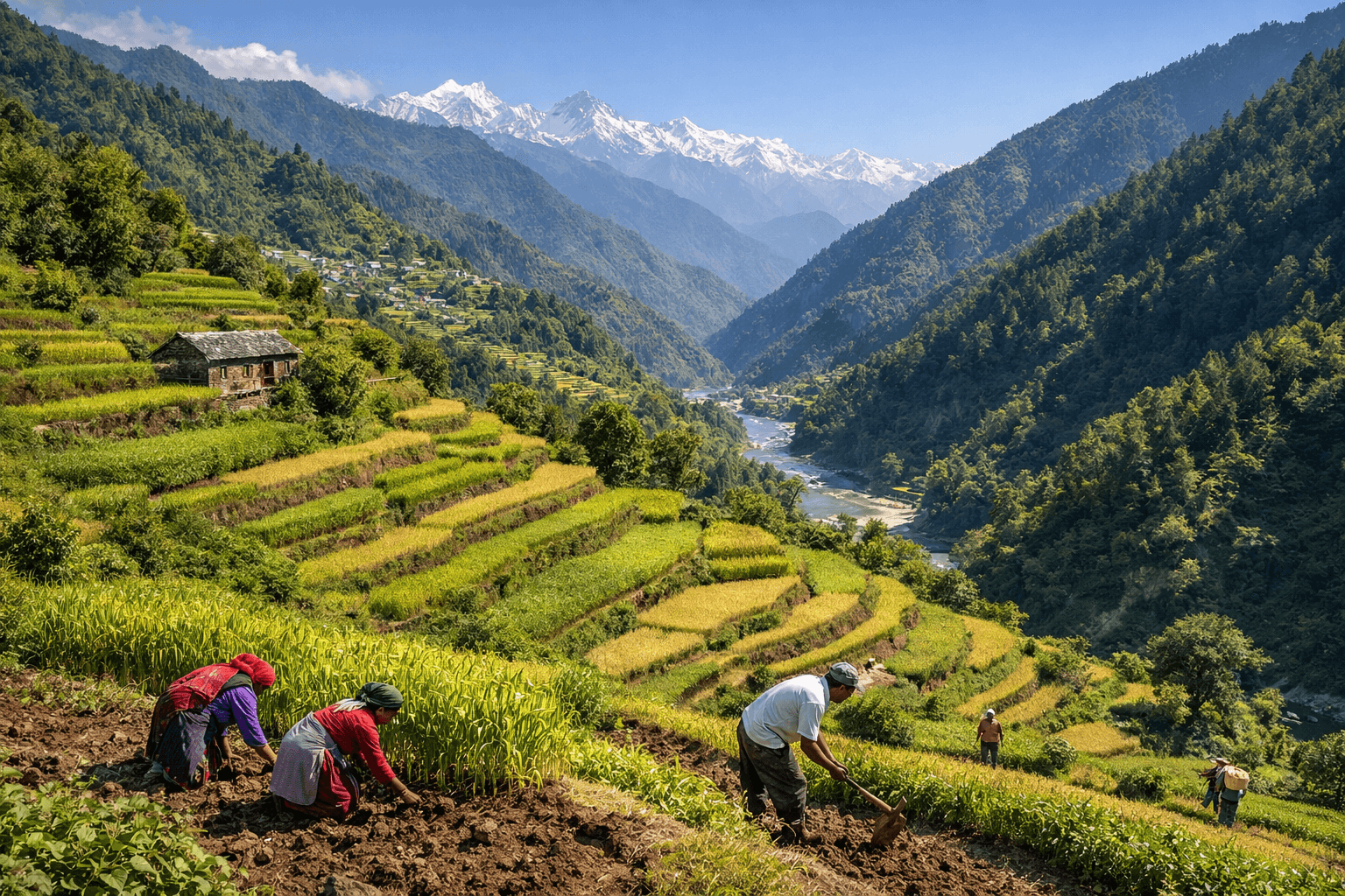 Terraced farming in Uttarakhand hills