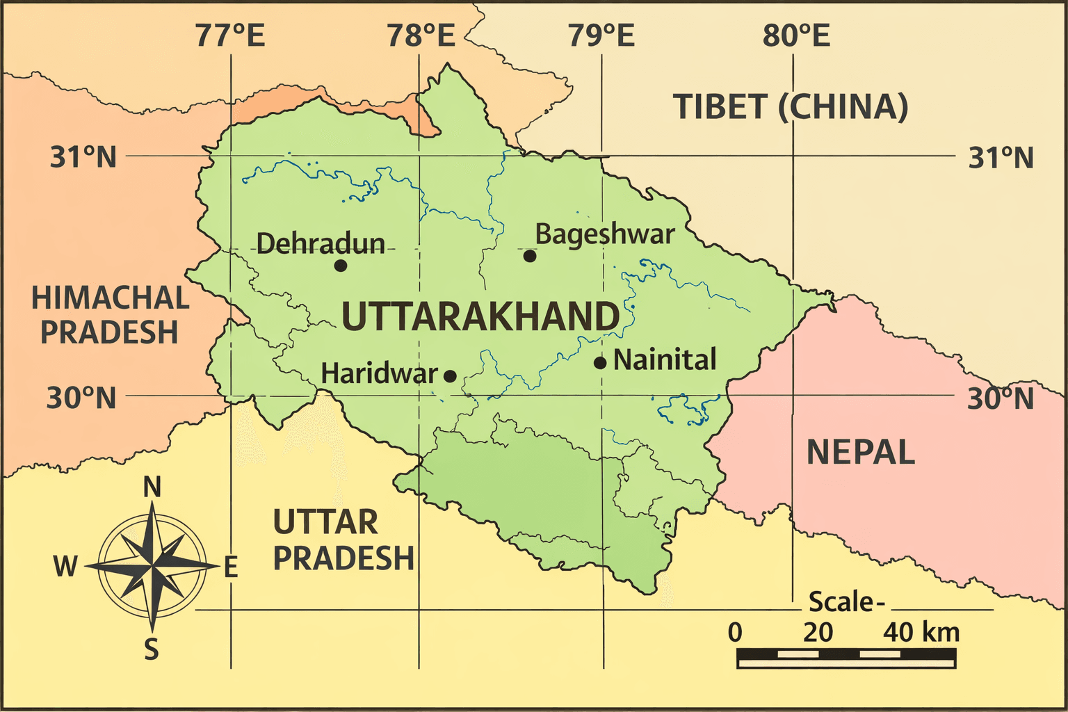 Geographical extent of Uttarakhand